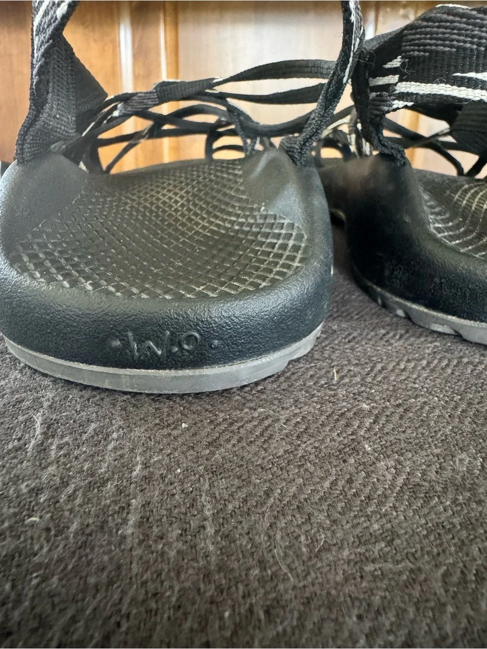 Chaco Black Strappy Outdoor Sandals with White Accents